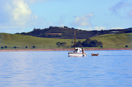 PAIHIA,NZ - MAY 11 2014:Old motorboat sail in the Bay of Islands.It is one of the most popular fishing, sailing and tourist destinations in New Zealand.のeditorial素材