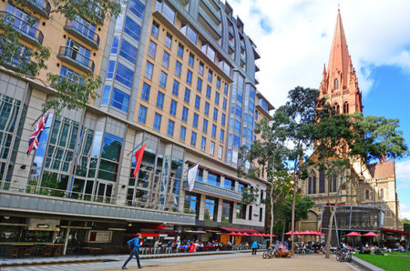 MELBOURNE - APR 13, 2014:Visitors at City Square ,Melbourne.Its historical a popular tourist destination in Melbourne Australia.のeditorial素材