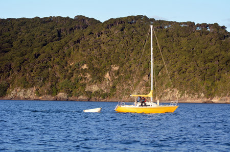 PAIHIA,NZ - MAY 11 2014:Yacht sail in the Bay of Islands.It is one of the most popular fishing, sailing and tourist destinations in New Zealand.のeditorial素材