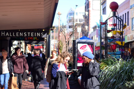 WELLINGTON - AUG 22 2014:Traffic on Cuba Street in Wellington, New Zealand.It is one of the most popular and prominent streets in Wellington, New Zealand.のeditorial素材