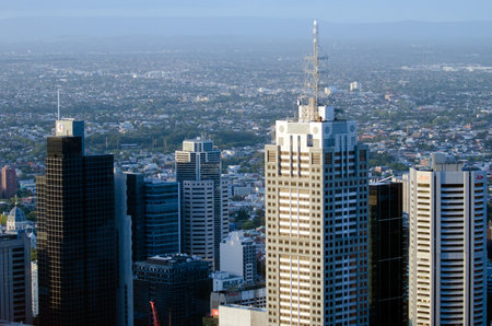 MELBOURNE - APR 13, 2014:Aerial view of Melbourne Downtown.Melbourne have population and employment growth with international investment in the city's industries and property market.のeditorial素材