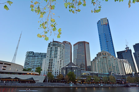MELBOURNE - APR 14, 2014: Melbourne Southbank skyline.It is one of the primary business centers and also one of the most densely populated areas of Greater Melbourne.のeditorial素材