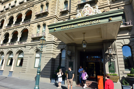 MELBOURNE, AUS - APR 14 2014:Hotel Windsor entrance. The Windsor is notable for being Australia's only surviving grand 19th century city hotel and only official "grand" Victorian era hotel.のeditorial素材