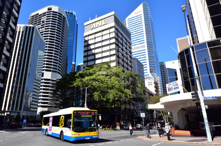 BRISBANE, AUS - SEP 26 2014: Bus transportation in Brisbane CBD.Brisbane Transport operating bus services under the TransLink integrated public transport scheme in Brisbane.のeditorial素材