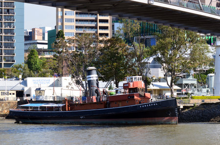 BRISBANE, AUS - SEP 25 2014:Forceful, ocean-going tugboat, docked at the Queensland Maritime Museum.With wide range of interesting maritime displays the Museum attracts over 35,000 visitors a year.のeditorial素材