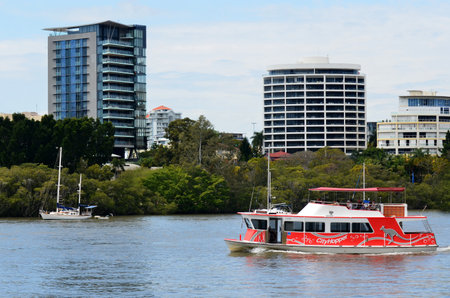 BRISBANE, AUS - SEP 24 2014:CityHopper ferry service in Brisbane, Australia.CityHopper service allows discover Brisbane for free with ferries running every 30 minutes seven days a week.のeditorial素材