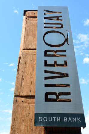 BRISBANE, AUS - SEP 24 2014:River Quay signpost.It is an exciting new dining precinct in Brisbane South Bank, Queensland Australia.のeditorial素材