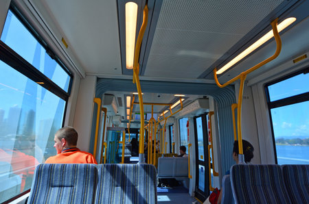 GOLD COAST, AUS - OCT 17 2014:Passengers on the Gold Coast Light Rail G in Gold Coast Queensland,...