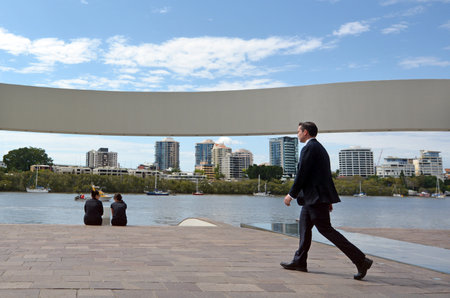 BRISBANE, AUS - SEP 25 2014:Visitors at Brisbane riverside walk.It's a popular network of riverwalk pavements along the banks of the Brisbane River.のeditorial素材