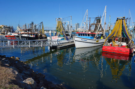 GOLD COAST, AUS - OCT 13 2014:Fishing trawlers mooring at Gold Coast Fishermen's Co-Operative.Since...