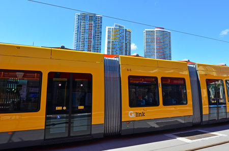 GOLD COAST, AUS - OCT 17 2014:Gold Coast Light Rail G  in Southport CBD Gold Coast Queensland,...