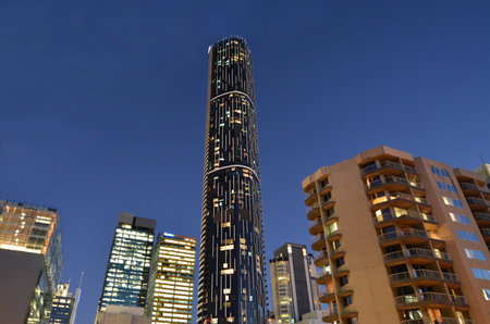 BRISBANE, AUS - SEP 25 2014:Infinity Tower, Brisbane at night.The Infinity Tower is a 249-metre (817 ft) skyscraper by Meriton.Infinity Tower is the tallest building in Brisbane today.のeditorial素材