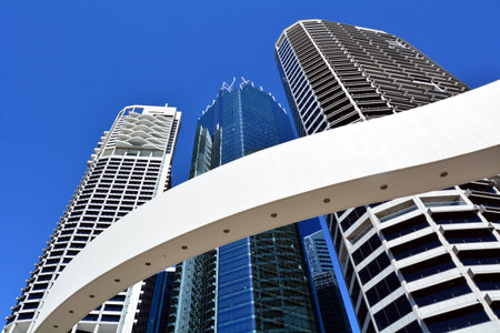 BRISBANE, AUS - SEP 26 2014: Skyscrapers at Little Singapore -Brisbane Riverside Quarter. Itâs home to some of the cityâs most exciting restaurants, bars and eateries in Brisbane, Australia.のeditorial素材