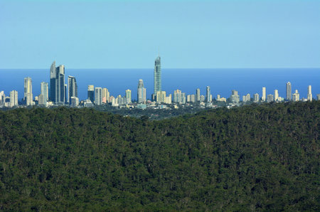 GOLD COAST - OCT 20 2014:Yachts mooring under Surfers Paradise Skyline.It one of Australia's iconic coastal tourist destinations, drawing about 10 million tourists every year from all over the world.のeditorial素材