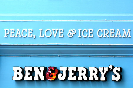 GOLD COAST, AUS - OCT 30 2014:Ben & Jerry's billboard.In 2013, Ben & Jerryâs committed to making their products GMO-free in support of mandatory GMO labeling legislationのeditorial素材