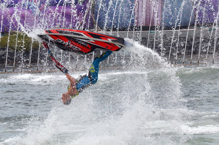 GOLD COAST, AUS -  NOV 06 2014:Jet Stunt Extreme Show in Sea World Gold Coast Queensland Australia.It's produced by Jon Cooke Entertainment and features some of the world's best jet ski performers.のeditorial素材