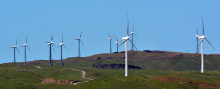 PALMERSTON NORTH, NZL - DEC 03 2014:Wind turbines in Te Apiti Wind Farm.The 100 million wind farm...