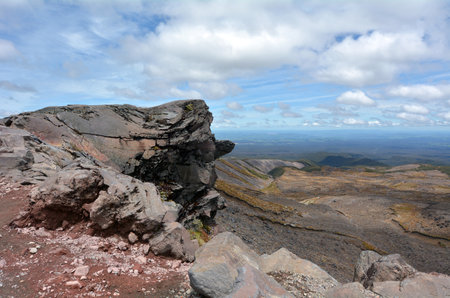 NATIONAL PARK, NZ - DEC 8 2014:Landscape of Tongariro National Park.The Tongariro Alpine Crossing is considered one of New Zealands top tramping experiences and one of the best day walks in the worldのeditorial素材