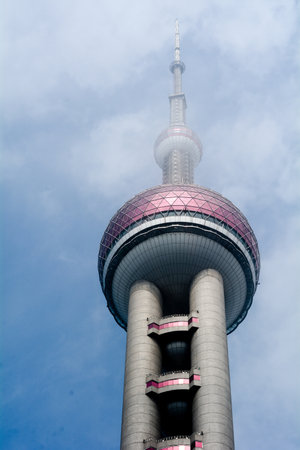SHANGHAI, CN - MAR 15 2015:Shanghai Oriental Pearl TV Tower in Shanghai, China. It's a famous...