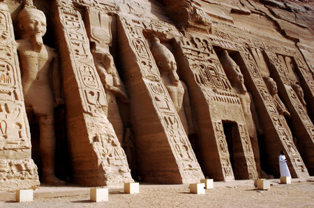 ABU SIMBLE - APRIL 29:The Great Temple of Abu Simbel on the border of Egypt and Sudan on April 29 2007.The temples were dismantled and relocated in 1968 when Aswan dam was built.のeditorial素材
