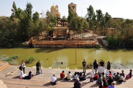 JERICHO, ISRAEL - DEC 14: Pilgrims in Qasr el Yahud on December 14 2008.According to tradition it's the place where the Israelites crossed the Jordan River and where the baptism of Jesus took place.のeditorial素材