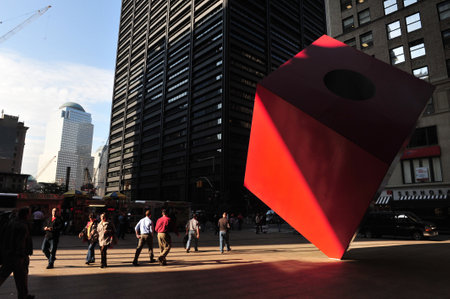 NY-OCT 09: Noguchi's Red Cube in front of the HSBC bank building on October 09 2009 in New York. This is the place, where the movement "Occupy Wall Street" starts again with spring occupation on July 13 of 2011のeditorial素材