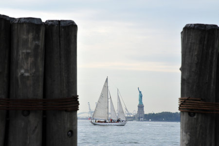 The Statue of liberty from Battery Park Manhattan, New York, USA.のeditorial素材