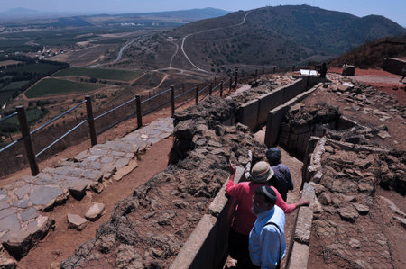 GOLAN HEIGHTS - AUG 23:Israelis visit on Mount Bental on August 23 2009 in the Golan Heights, Israel.Israel captured it in 1967 war and annexed it in 1981 in a move not recognized internationally.のeditorial素材