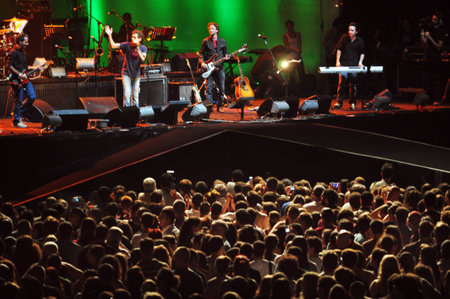 TEL AVIV - JULY 06: Crowed of young people during a music gig in Park HaYarkon on July 06 2009 in Tel Aviv, Israel.is a large public urban park (3.8 kmÂ²)  with about sixteen million visitors annually.のeditorial素材