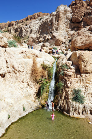 EIN GEDI, ISR - JUNE 07  :Visitors in Ein Gedi spring on June 07 2009. It's a very famous and popular  oasis on the shore of Israel's Dead Sea, the lowest place on Earth.のeditorial素材