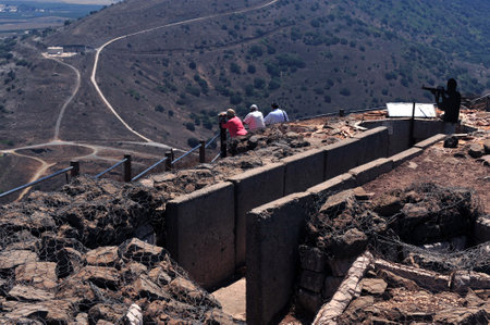 GOLAN HEIGHTS - AUG 23:Israelis visit on Mount Bental on August 23 2009 in the Golan Heights, Israel.Israel captured it in 1967 war and annexed it in 1981 in a move not recognized internationally.のeditorial素材