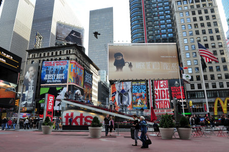 NY - OCT 08: Giant billboards in Time Square on October 08 2010 in Manhattan New York, USA.It's a major center of the world's entertainment industry.のeditorial素材