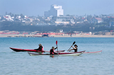 HERZLIYA - FEB 10: Sea Kayaking on February 10 2010 in Herzliya, Israel.のeditorial素材