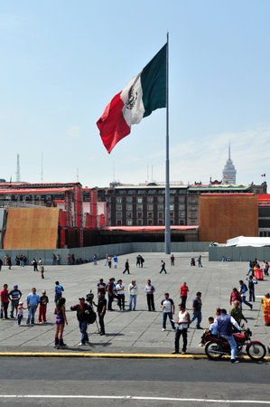 MEXICO CITY - FEB 24:Flag of Mexico at the Plaza de la Constitucion on February 24 2010 in Mexico City, Mexico.It's one of the largest city squares in the world (57,600 metresÂ² (240 m Ã 240 m)のeditorial素材