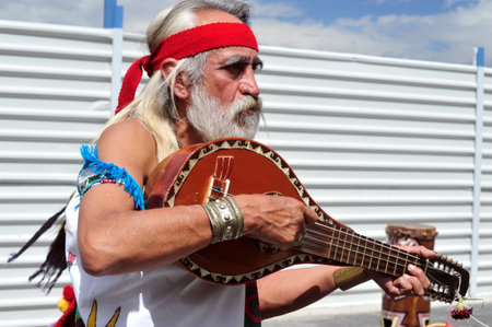 MEXICO CITY -FEB 23: Ancient indian Aztec empire folklore at the Zocalo Square on February 23 2010 in Mexico City, Mexico.It has been a gathering place for Mexicans since Aztec timesのeditorial素材