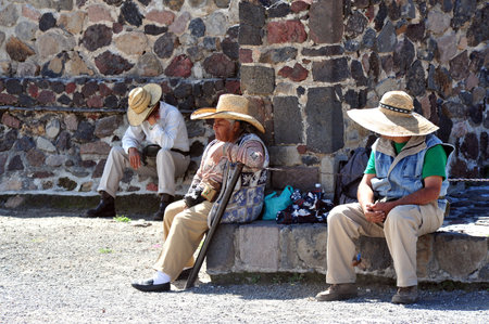TEOTIHUCAN - FEB 26: Mexican people having a siesta in Teotihuacan on february 26 2010 in Teotihuacan,  Mexico.It's a short nap taken in the early afternoon, often after the midday mealのeditorial素材