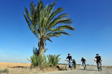 BEERI - NOV 21: A family on bicycles in Beeri Bike Session on November 21 2009. Be'eri Ring Road is on of the most famous cyclist route in Israelのeditorial素材