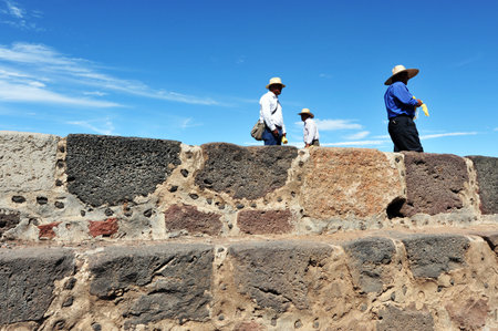 TEOTIHUCAN - FEB 26: Mexican men selling goods in Teotihuacan on february 26 2010 in Teotihuacan,  Mexico.Aztecs believed that the gods created the universe at that site.のeditorial素材