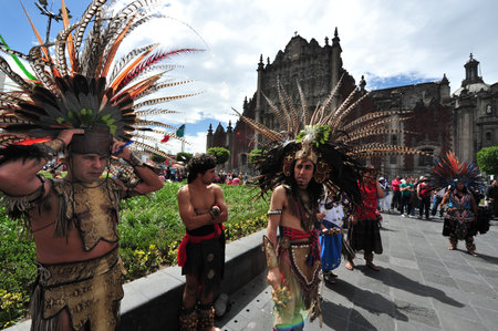 MEXICO CITY -FEB 23: Ancient indian Aztec empire folklore at the Zocalo Square on February 23 2010...