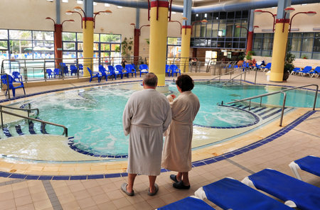 People enjoys in hot spring spa resort.のeditorial素材