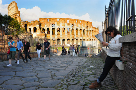 ROME - APRIL 29:Visitors at the Colosseum on April 29 2011 in Rome Italy.It has been estimated that over 500,000 people and over a million animals were killed there.のeditorial素材