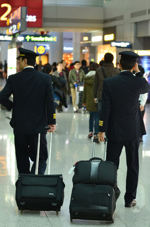 Air pilots with uniform at the airport.のeditorial素材