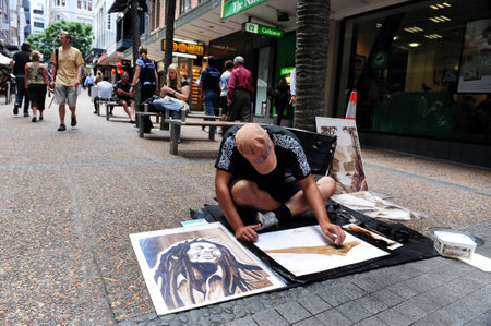 AUCKLAND - APRIL 19:Busking artists on April 19 2012 in Auckland, New Zealand.It's the largest and most populous urban area in NZ with 1,397,300 residents about 32 percent of the country's population.のeditorial素材
