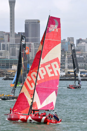 AUCKLAND, NEW ZEALAND - MARCH 18 2012: Leg 5 in Auckland, New Zealand of the Volvo Ocean Race 2011-12 before departing to Itajai, Brazil on Sunday 18 March 2012.のeditorial素材