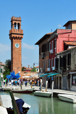 MURANO ISLAND - MAY 2011: The clock tower in Murano island on May 01 2011.のeditorial素材