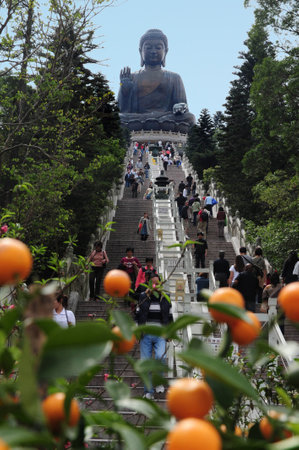HONG KONG - FEB 21:Visitors at Tian Tan Buddha on February 21 2009 in Hong Kong.It's 34 metres 112...