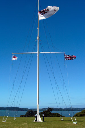 WAITANGI - FEB 6:Flagstaff of Waitangi Treaty Grounds during Waitangi Day on February 6 2004 in Waitangi NZ.It's a New Zealand public holiday to celebrate the signing of the Treaty of Waitangi in 1840のeditorial素材