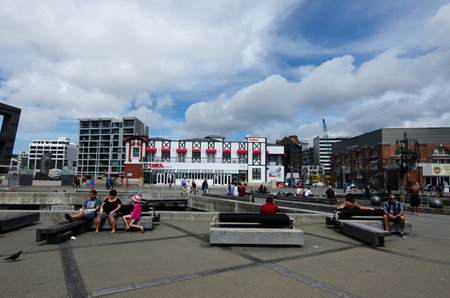 WELLINGTON - FEB 24: Visitors at Wellington Waterfront on February 24 2013. Wellington is the capital city and second most populous urban area of New Zealand as It is home to 395,600 residents.のeditorial素材