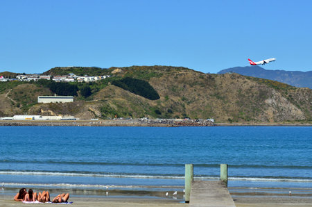 WELLINGTON - FEB  28:Qantas Airbus A330 plane flay from Wellington International Airport on Feb 28 2013.Qantas is Australia's largest airline, the oldest continuously operated airline in the world.のeditorial素材