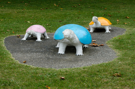 WHANGANUI - FEB 22:Three turtles in Kowhai Park Whanganui NZ on Feb 22 2013.It's the most unique children park in New Zealand with colourful and unique features known from famous childrens stories.のeditorial素材